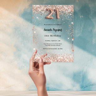 Invitations En Acrylique rose gold clair pour fête d'anniversaire 21 ans