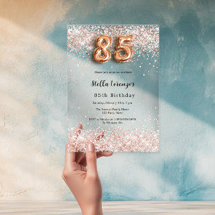 Invitations En Acrylique rose gold confetti clair pour 85e anniversaire