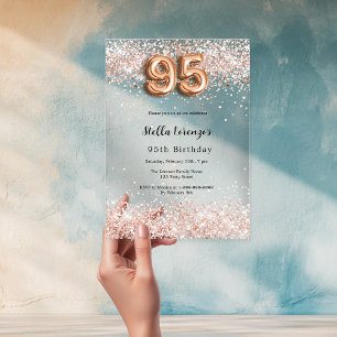 Invitations En Acrylique rose gold confetti clair pour 95e anniversaire