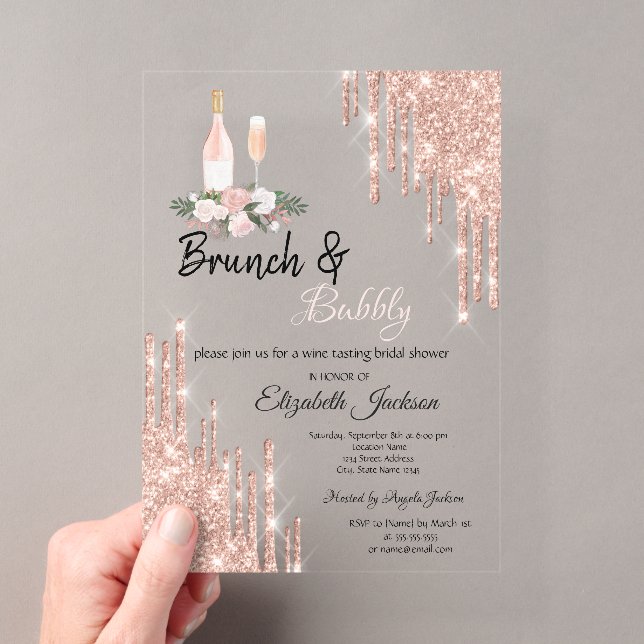 Invitations En Acrylique Rose Gold Drives Brunch & Bubbly Fête des mariées (In situ (ordinateur de poche))