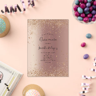 Invitations En Acrylique Rose Gold Pailleté Glam Bling Quinceanera Annivers