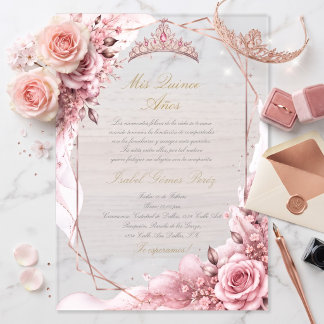 Invitations En Acrylique Rose gold rose pâle princesse quinceañera