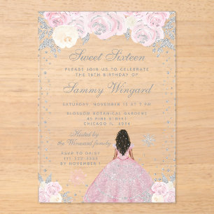 Invitations En Acrylique Rose Hiver Peau Sombre Princesse Sweet Seize