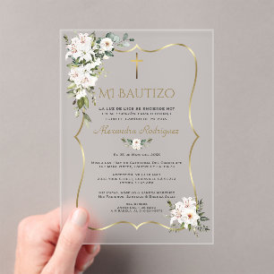 Invitations En Acrylique Rose Lily Blanche Bautizo Con Flores Or Baptême