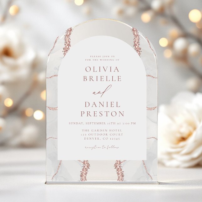 Invitations En Acrylique Rose moderne Or Blanc Agate Mariage Élégant (Créateur téléchargé)