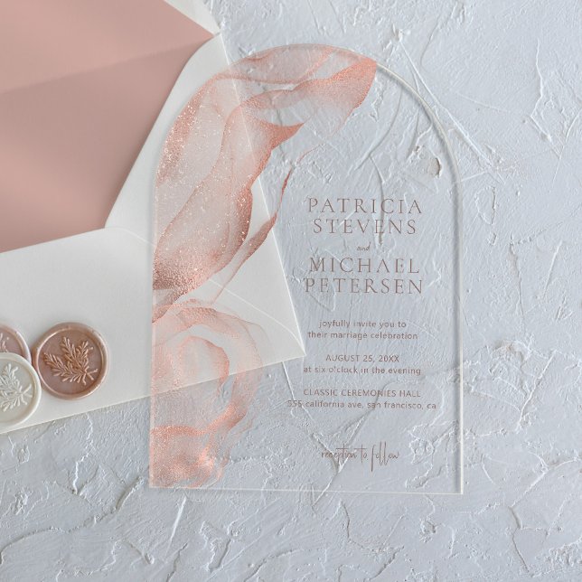 Invitations En Acrylique Rose or moderne abstrait mariage élégant (Créateur téléchargé)