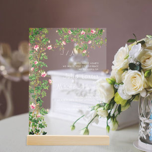 Invitations En Acrylique Rose Rose Vieux Mur Vintage Style Mariage Journal