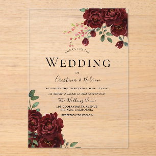 Invitations En Acrylique Rose rouge Mariage floral romantique