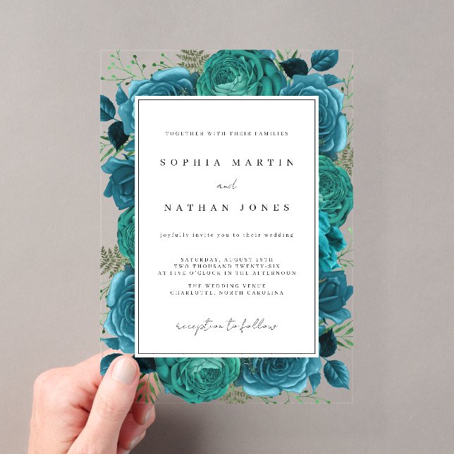 Invitations En Acrylique Rose Turquoise élégant Mariage clair (In situ (ordinateur de poche))