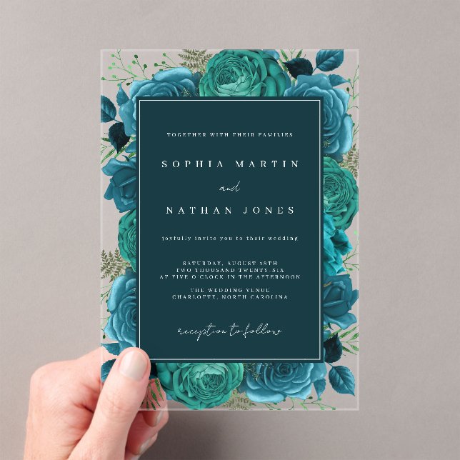 Invitations En Acrylique Rose turquoise Élégant Mariage clair (In situ (ordinateur de poche))