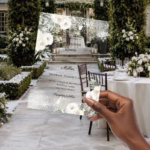 Invitations En Acrylique Roses blanches ivoire mariage luxe neige hiver sag