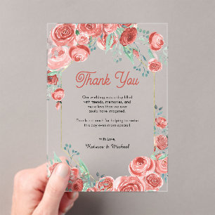 Invitations En Acrylique Roses corail modernes florales Mariage Remerciemen