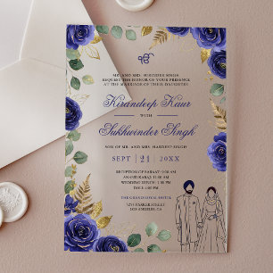 Invitations En Acrylique Roses Florales Aquarelle Bleu Royal Mariage Sikh