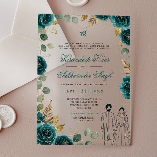 Invitations En Acrylique Roses florales aquarelles sarcelle profonde Mariag