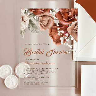 Invitations En Acrylique Roses Orange Brûlé Bouquet en Terre Cuite Fête de