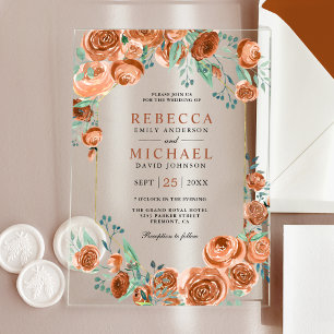 Invitations En Acrylique Roses Orange Brûlé Floral Moderne Terreux pour Mar