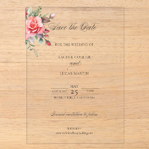 Invitations En Acrylique Roses roses aquarelle rose & calligraphie de sauve