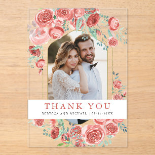 Invitations En Acrylique Roses Roses Corail Floral Photo Mariage Remercieme