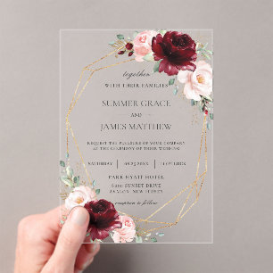 Invitations En Acrylique Roses roses roses roses bleues de Bourgogne Floral