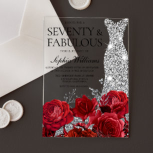 Invitations En Acrylique Roses rouges Roses Diamond habillées femmes 70e fê