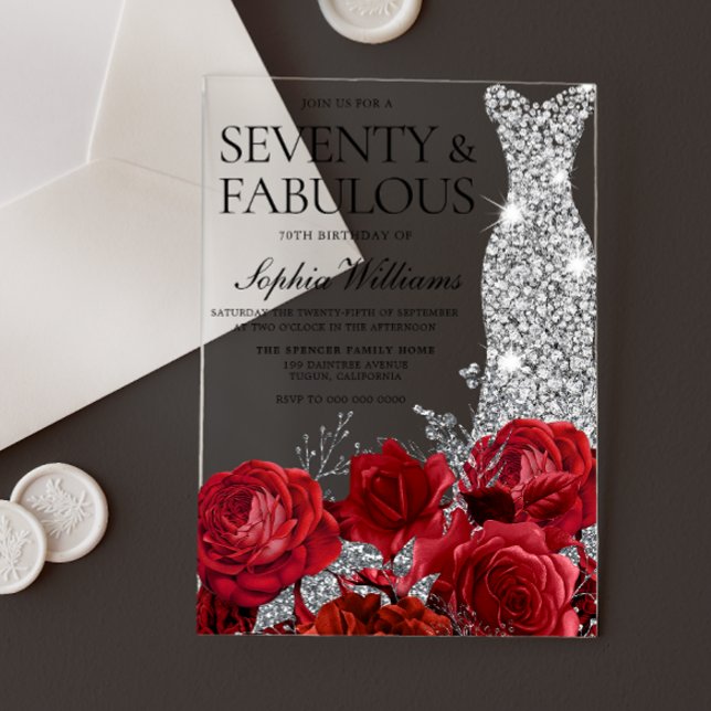 Invitations En Acrylique Roses rouges Roses Diamond habillées femmes 70e fê (Créateur téléchargé)