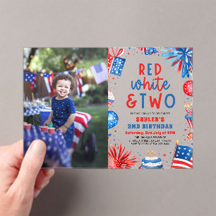 Invitations En Acrylique Rouge, Blanc & Deux 4 Juillet 2 Photo Anniversaire