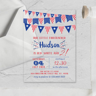 Invitations En Acrylique Rouge, Blanc & Deux ! 4 juillet fête du 2e anniver