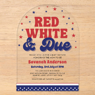 Invitations En Acrylique Rouge, Blanc et Bébé attendu pour le 4 juillet Fêt