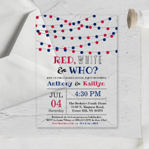 Invitations En Acrylique Rouge, Blanc & Qui ? 4 juillet Parti de la révélat