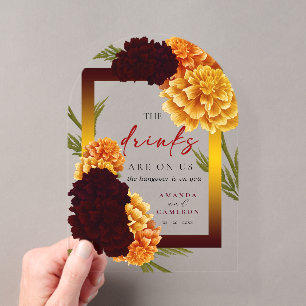Invitations En Acrylique Rouge Bourgogne Élégant "MARIGOLD" Boisson de Mari