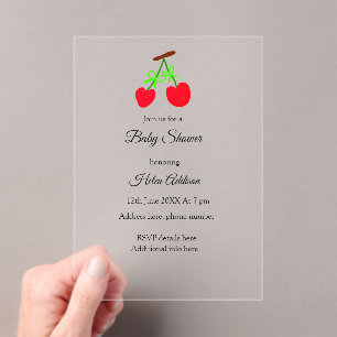 Invitations En Acrylique rouge cerisier vert arc ajouter baby shower QR