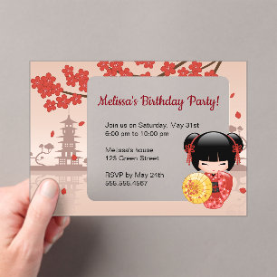 Invitations En Acrylique Rouge Sakura Vitre transparente fête d'anniversair