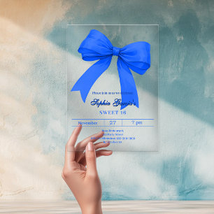 Invitations En Acrylique Royal bleu blanc arc SWEET 16 clair