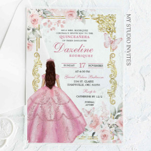 Invitations En Acrylique Royal Blush Rose Princesse Quinceañera