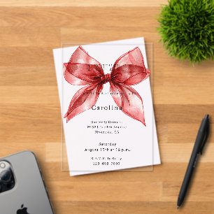 Invitations En Acrylique Ruban à nœud rouge 16e anniversaire (ou toute anné