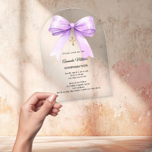 Invitations En Acrylique Ruban lavande crème pour fille Confirmation arche