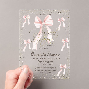 Invitations En Acrylique Ruban rose aquarelle Confetti rayé Sweet 16