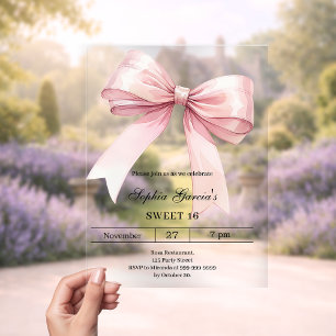 Invitations En Acrylique Ruban rose clair Luxe 16 ans transparent