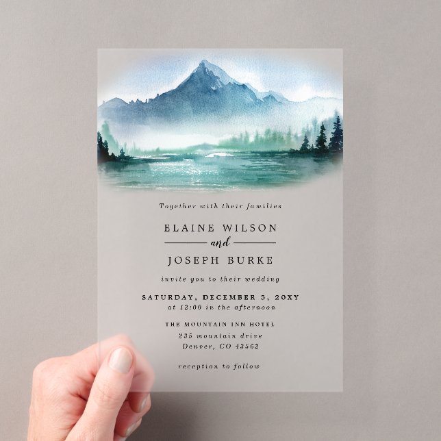 Invitations En Acrylique Russe Aquarelle Pine Mountains Lac Mariage (In situ (ordinateur de poche))