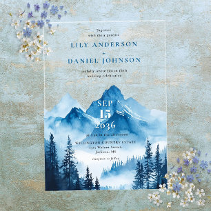 Invitations En Acrylique Russe Boho Blue Watercolor Mariage