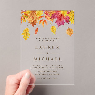 Invitations En Acrylique Russe chute Feuille Garland Mariage d'automne