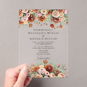 Invitations En Acrylique Rust Orange Sage Green Cream Flowers Mariage de au