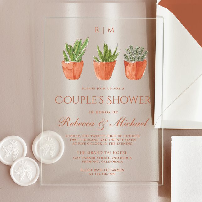 Invitations En Acrylique Rustic Cactus Terracotta Pots Couple's Shower (Créateur téléchargé)