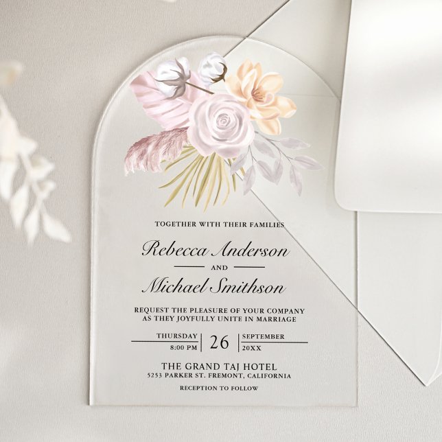 Invitations En Acrylique Rustic Dusty Rose Pink Floral Wedding (Créateur téléchargé)