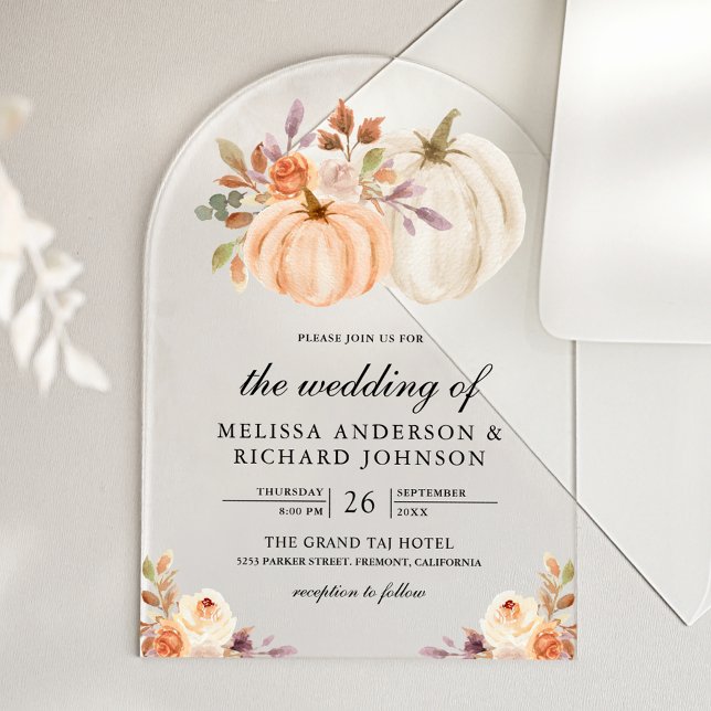 Invitations En Acrylique Rustic Earthy Dusty Peach Floral Pumpkin Wedding (Créateur téléchargé)