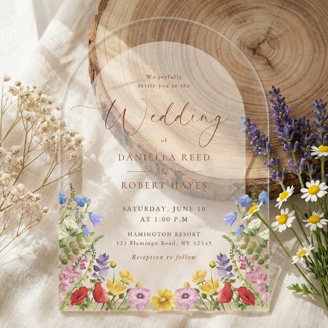 Invitations En Acrylique Rustic Garden Spring Summer Floral Wedding (elegant wildflower acrylic wedding invitation)