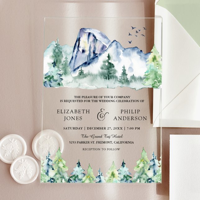 Invitations En Acrylique Rustic Mountain Pine Trees Forest Wedding (Créateur téléchargé)