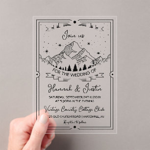 Invitations En Acrylique Rustic Mountain Star à la main mariage