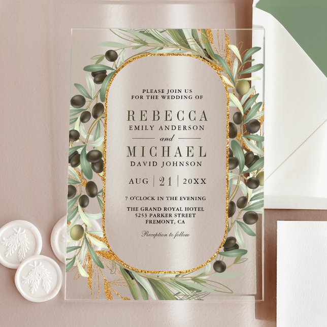 Invitations En Acrylique Rustic Olive Leaves Wedding (Créateur téléchargé)