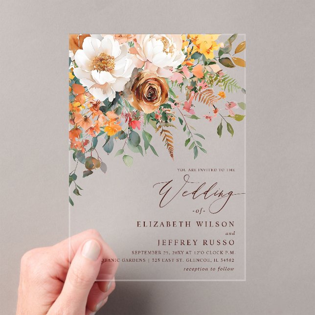 Invitations En Acrylique Rustic Orange Floral Fall Wedding (In situ (ordinateur de poche))